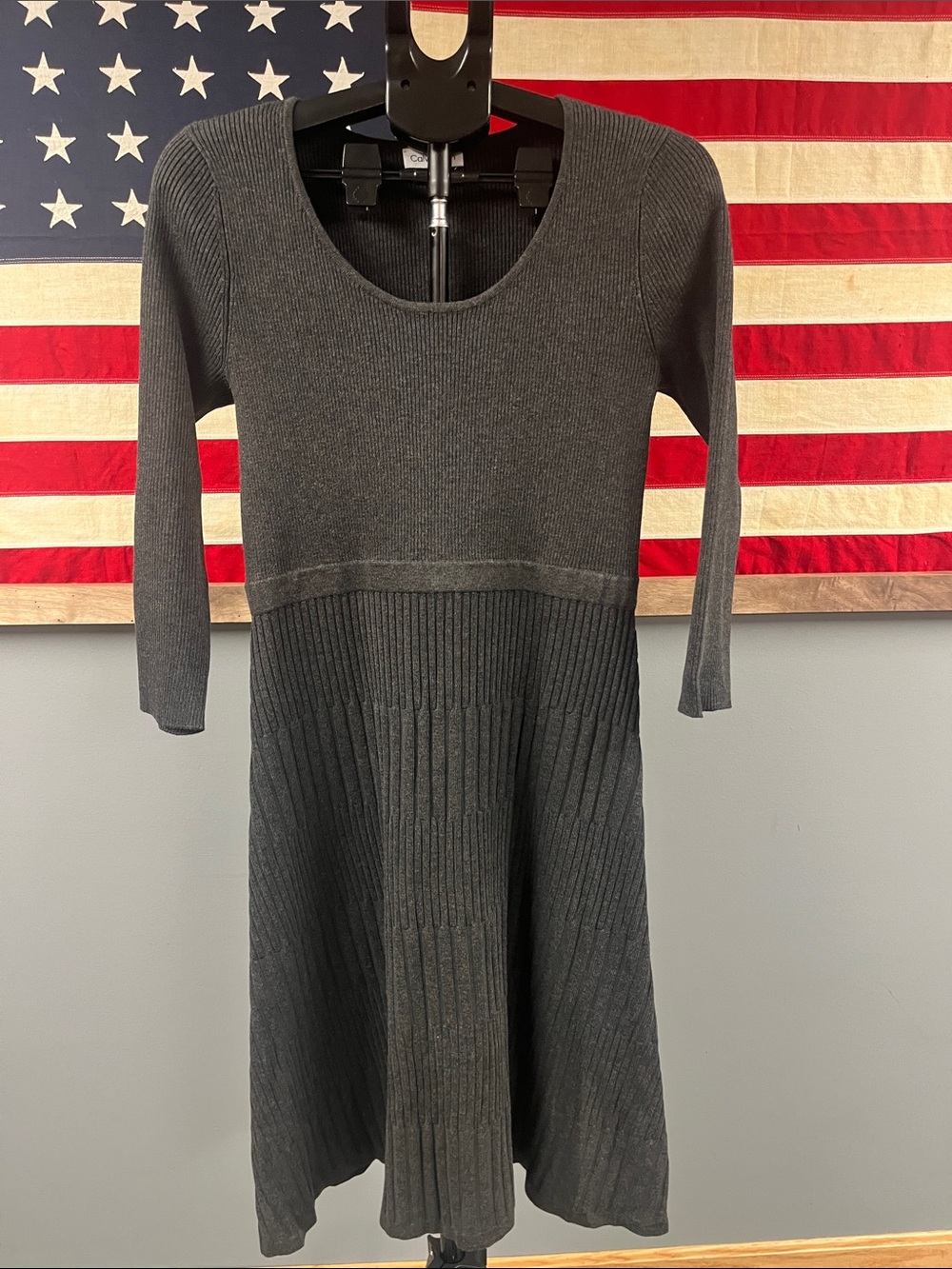 Calvin Klein Charcoal Gray Ribbed Midi Dress